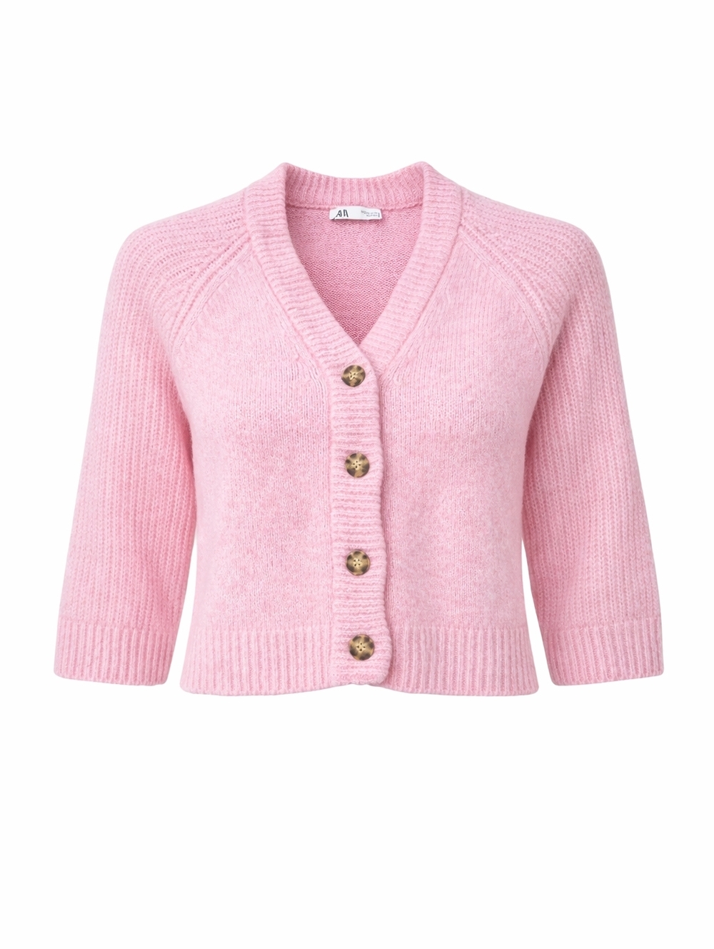 ZARA Medium Pink Fuzzy Knit Cardigan Button Front Cropped Soft Cozy Women’s